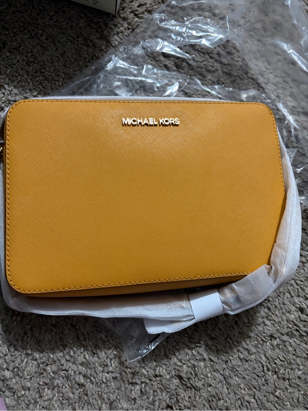 Michael Kors Saffiano Leather Yellow Crossbody Camera Bag